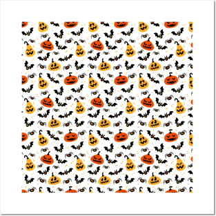 Bats Jack O Lanterns Spiders Halloween Cute Spooky Creepy Scary Pattern Design Posters and Art